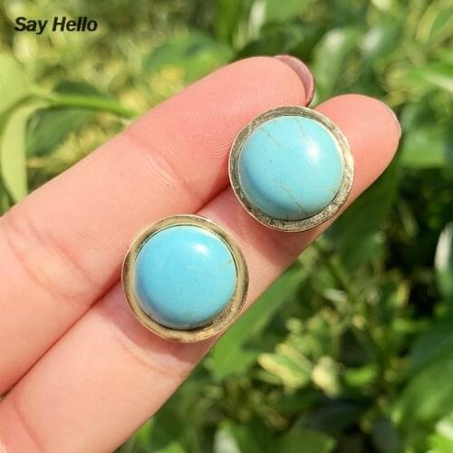 SAY HELLO Bohemia Round Turquoises Earrings for Women Female Vintage Delicate Metal Geometric Stud Earrings Brinco Ohrring B0104