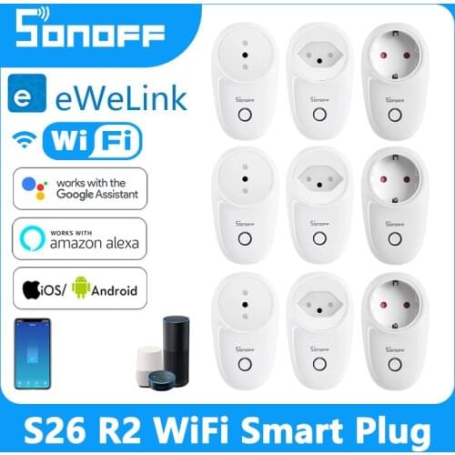 SONOFF S26 R2 Wireless Smart Socket WiFi DE/IT/BR Plug Timer Switch Via Alexa Google Home Assistant eWelink App Smart Home Hot