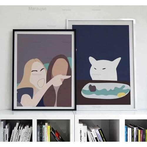 Modern Cartoon Posters And Prints Cute Cat Eat Food Canvas Painting Wall Pictures For Living Room Bedroom Cuadros Home Decor