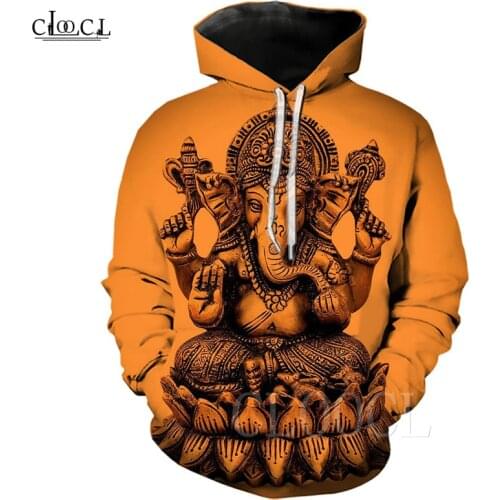 Lord Ganesha Hoodie Hiphop Hoody Print 3D Hindu Elephant-headed God Men/Women Autumn Winter Orange Hoodie Street Style Tracksuit