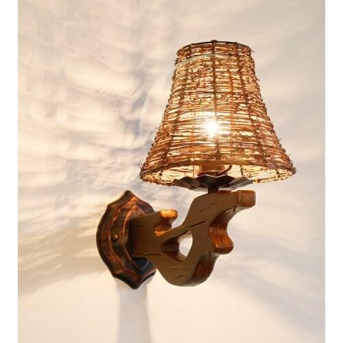 Southeast Asia old-fashioned natural rattan art wall lamps Nostalgic design wood art E14 lamp for stairs&cafe&porch&aisle LDK029