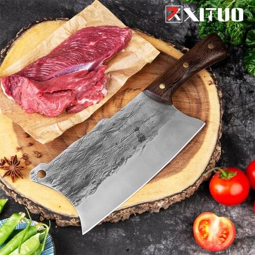 XITUO Cleaver 5Cr15 Steel Super Sharp Blade Kitchen Chef Knives Hand Made Forged Knife Chopping Bone Knife Chinese Kitchen Knife