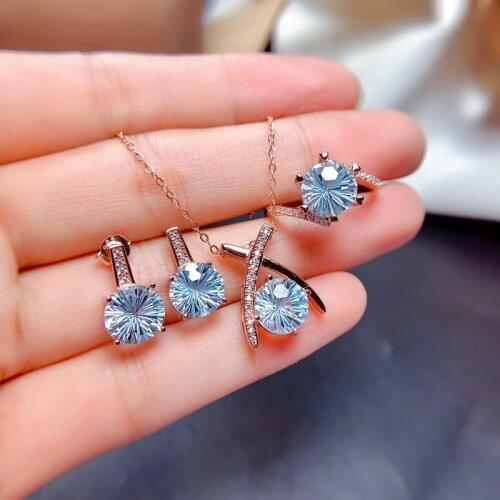 S925 Silver Sets 2.5Ct Topaz Jewelry Sets Ring Pendant and Earrings For Women Party Fine Jewelry Weddings Real Topaz Gemstones
