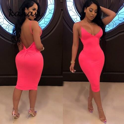 Kakan hot womens summer sexy dress new open back strap dress irregular fluorescent color dress