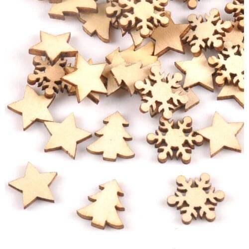 100pcs Stars snowflakes and pine trees Pattern Wooden Scrapbooking for wood decoration for Home Decoration m1879