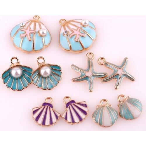 20pcs Nautical Ocea Enamel Sea Starfish Shell Conch Charms Colorful Oil Drop Pendant for DIY Jewelry Accessories