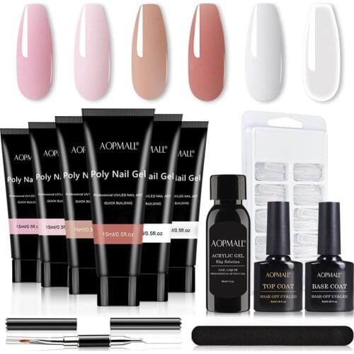 6 Color Pink Poly Nail Gel 12Pcs Starter Nail Extension Kit For Manicure Set Nails Gel Complete Kit Gel Nails Art Tools Set