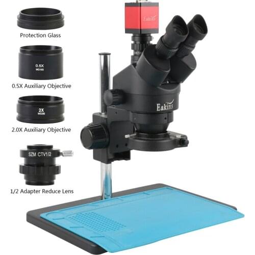 720P 13MP Phone PCB Soldering Repair Lab Industrial 7X 90X 45X Simul-focal Trinocular Stereo Microscope VGA HDMI Video Camera