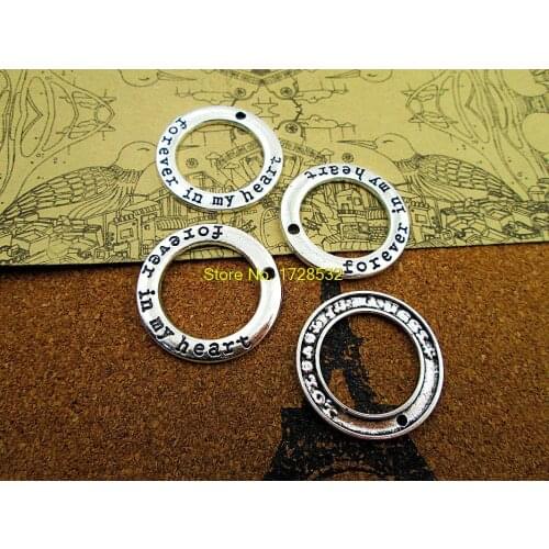 75pcs 28mm Tibetan Silver circle forever in my heart Charms Pendants Wholesale