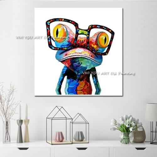 Handmade Abstract Wall Art Modern Colorful Frog Abstract Decor Lovely Animal Oil Painting On Canvas For Childrens room