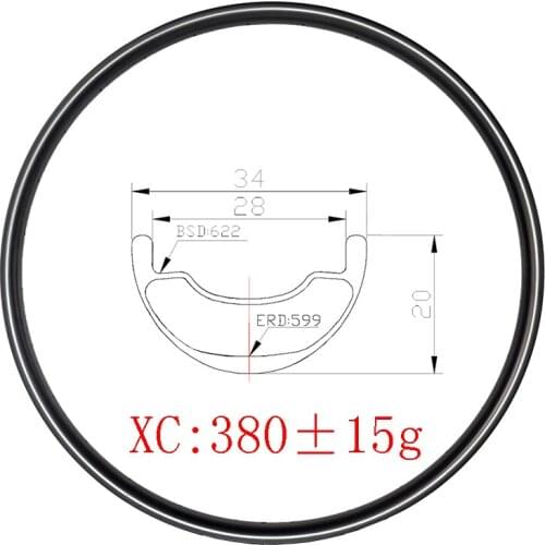 29er MTB XC 34mm x 20mm tubeless clincher carbon rim inner wide 28mm UD 3K 12K matte glossy 29in wheel 24H 28H 32H mountain bike