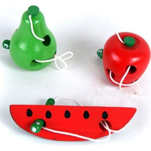 Wooden Montessori Educational Toys Funny Worm Eat Fruit Apple Pear Baby Toy Early Learning Teaching Aids Puzzles Kids Toys Gift