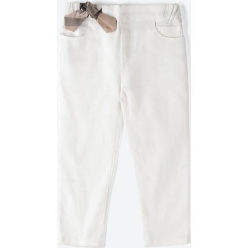 2020 Kids Girl Pants Spring Autumn White Elastic Pencil Trousers Child Solid Leggings for 3-8Y Children Lattice Brand Clothing