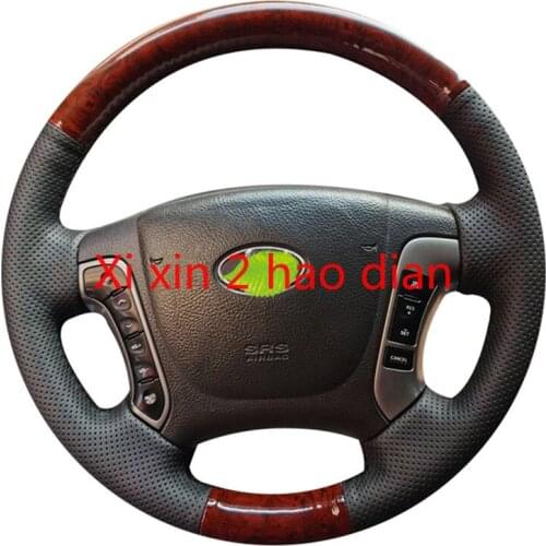 For modern and old SANTA FE customized imitation mahogany leather hand-sewn car interior steering wheel cover