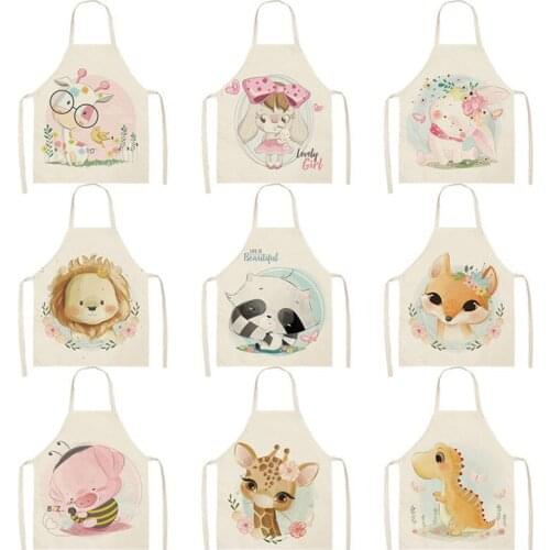 Kitchen Aprons Housewife Apron Cooking Animal Cotton Linen Home Textile Fox Rabbit Lion Antifouling Chef WQ174