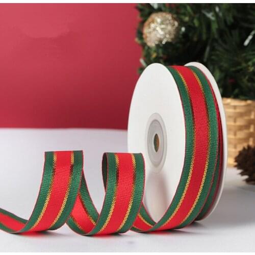 25yards/lot 9/15/19/25mm Red and Green Stripes Ribbon With gold Line For Home Wedding Christmas Decoration DIY Gift Wrapping