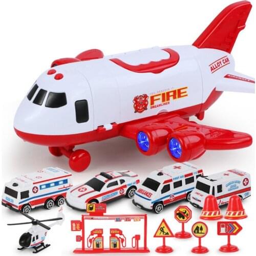 Children Plane Model Toy Set Simulation Large Storage Transport Aircraft with Alloy Casing Small Car Helicopter Truck