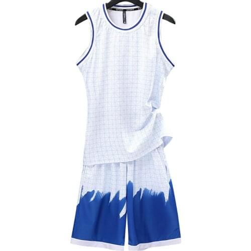 2021 Men’s Checked Cuffless Suit Checkboard Vest & Ink Print Shorts Summer Loose Pajamas Male Fitness Wear