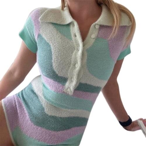 N7MF Knitted Contrast Color Skinny Casual Bodycon Golf Outfits for Female Summer