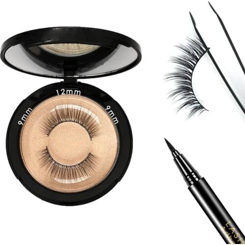D01-D21 Black/Clear 3D False Mink Eyelashes Set Magic Eyeliner Waterproof Liquid Short False Lashes Handmade Eyelash Makeup Tool