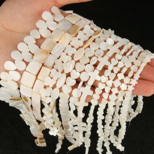 Natural White Mother of Pearl Shell Beads Cross Heart Star Flat Round Freshwater Shell Beads for Jewelry Making DIY Bracelet 15"