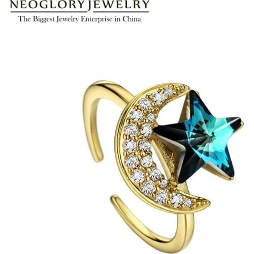 Neoglory Adjustable Rhinestone Blue Stars Vintage Wedding Engagement Rings For Women Romantic Gifts Jewelry 2020
