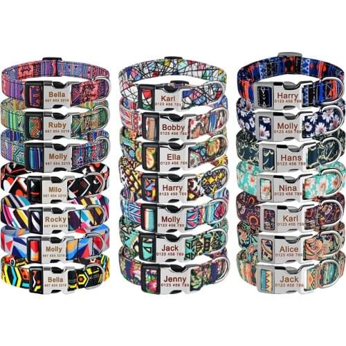 Pitbull Small Large Medium Pet Engraved name Dogs Collars Adjustable Nylon Custom Name Free Nameplate Dog Collar Printed ID Tag