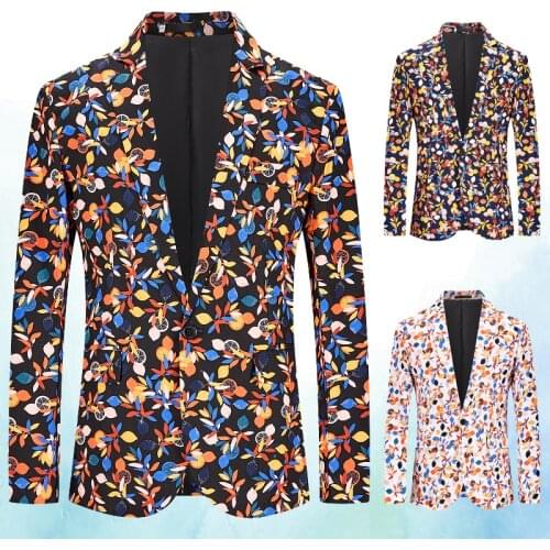 New Fashion Mens Slim Jacket Personality Printed Suit Jacket Business Casual Suit Banquet Bar Jacket