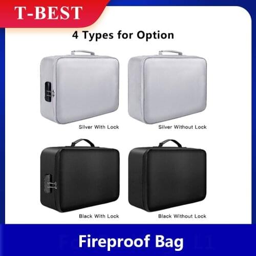Fireproof Document Bag with Lock Zipper Closure Fire & Water Resistant Money Bag Storage Pouch Organizer Case Safe Bag
