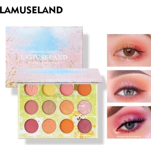 LAMUSELAND Oriental Cherry 12 Colors Eye Shadow Palette Matte Shiny High Quality Eyeshadow Makeup Cosmetic 4.4g #LA5003