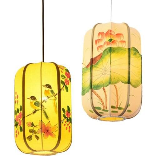 Chinese Hand-Painted Lanterns Restaurant Pendant Light Balcony Corridor Hanging Lamp Pastoral Birds Bedroom Pendant Lamps