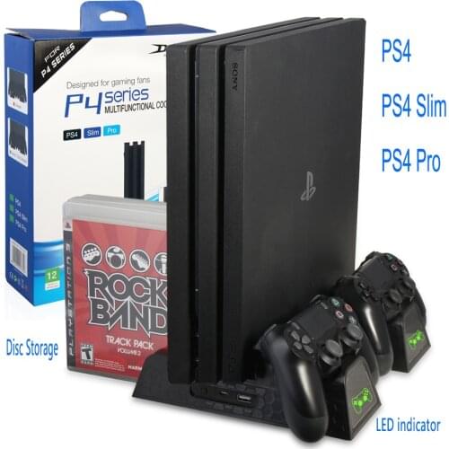 PS4 Vertical Cooling Stand Controller Charger Charging Dock Station with LED Indicators Games Storage for PS4/PS4Slim/PS4 Pro