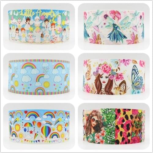 Q&N ribbon 16mm 22mm 25mm 38mm 50mm 75mm rainbow angel fashion printed grosgrain ribbon webbing 50yards/roll for hair tie