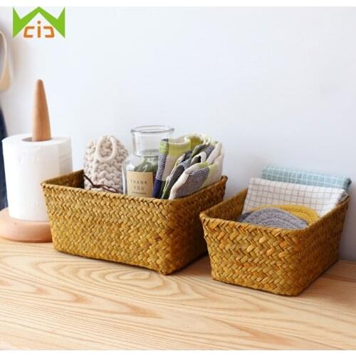 Hand-Woven Storage Basket Rattan Storage Box Tray Bread Fruit Food Breakfast Container Bathroom Storage Organizer Home Decor