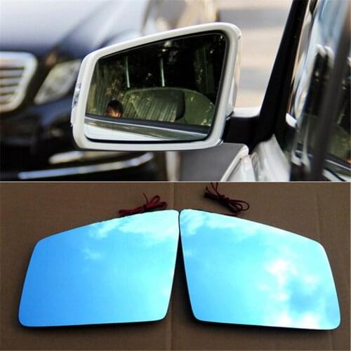 Blue Glass Wide Angle View LED Turn Signal Anti Dazzle Heated Side Rear View Mirror Glass For X166 GL 500 350 450