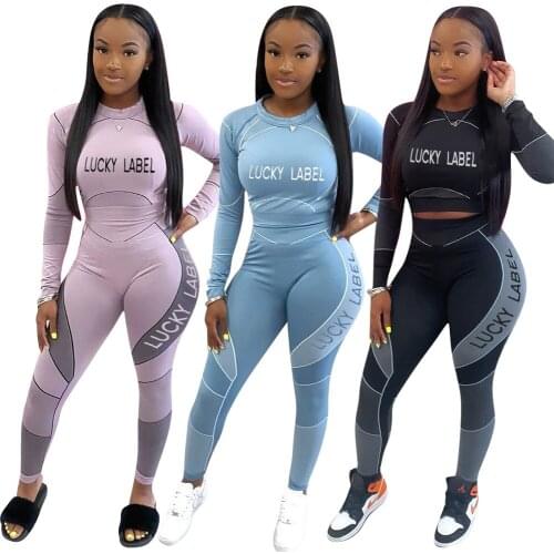 Tracksuit Fashion Two Piece Set Women Letter Print Long Sleeve Casual Sports Fitness Suit Short Top Pants Matching Sets Joggers