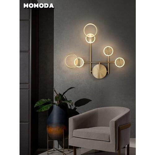 MOMODA LED Wall Lamps Bedside Luxury Copper Art Deco Wall Sconce Lights for Bedroom Living Room Loft Aisle Home Indoor Lighting