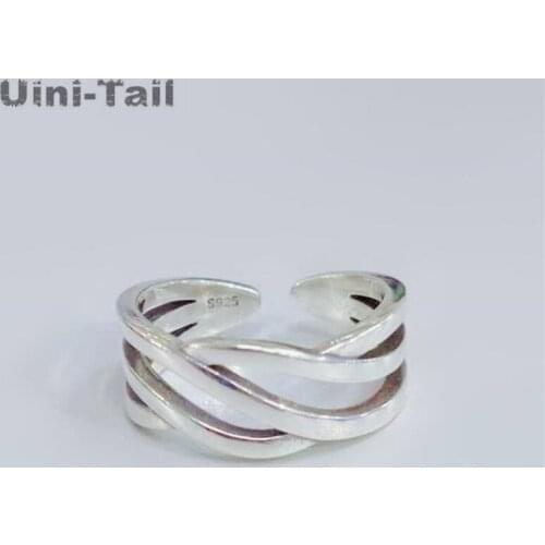Uini-Tail hot new 925 sterling silver fashion personality wave opening ring tide flow multi-layer winding high quality jewelry