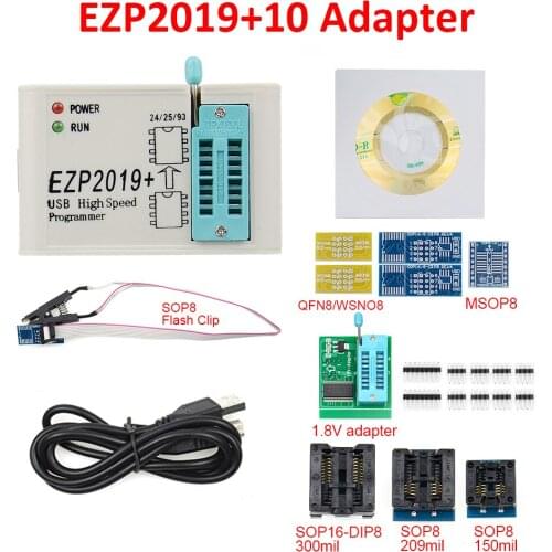 High Quality EZP2019 USB SPI Programmer Support 24 25 93 EEPROM Flash BIOS Chip Full Set with 10 Adapters Mini Smart Compiler