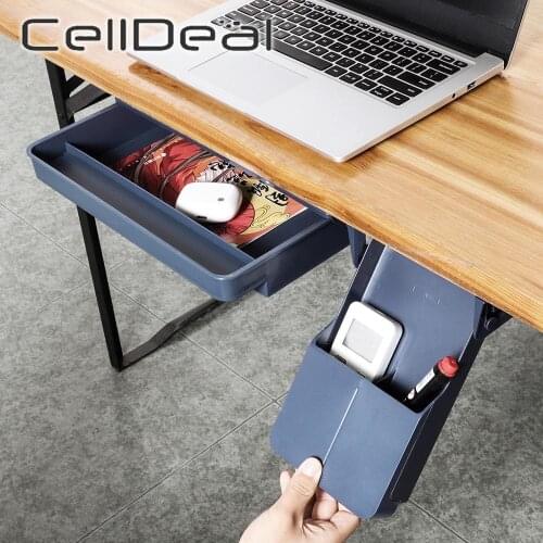 Under Desk Drawer Adhesive Storage Box Desktop Organizer Office Student Stationery Box Pen Holder Hidden Sorting Tray Organizer