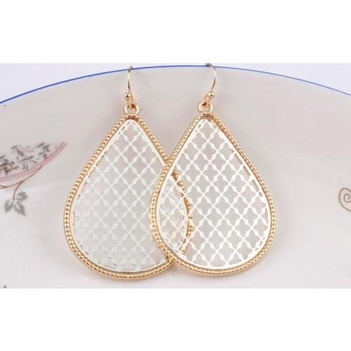 ZWPON 2020 Chunky Gold Filigree Teardrop Earrings for Women Fashion Two Tone Zinc Alloy Cutout Water Drop Earrings Wholesale