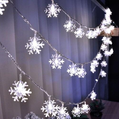 10M 60LED Battery Operate LED Christmas Snowflakes Garland String Fairy Lights Outdoor For Tree Holiday Party New Years Decor