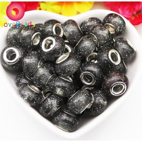 10pcs Color Glitter Resin Lucite Big Hole European Beads Fit Pandora DIY Slider Charm Bracelet Bangle Necklace Jewelry Finding