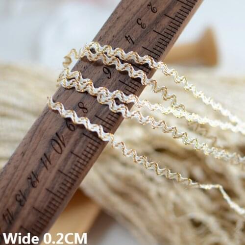 3M/Lots 2MM Wide Golden Thread Embroidery Polyester Lace Ribbon Curved Edge Webbing Collar Trim Dress DIY Sewing Applique Decor