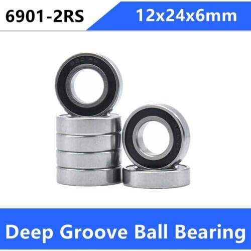 50pcs/lot 6901-2RS thin wall bearing 6901 6901RS 61901-2RS rubber sealed deep groove ball bearings 12x24x6 mm
