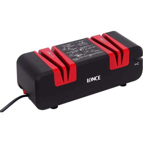 60W Electric Knife Sharpener Automatic Cut Sharpeners 15-Degree Bevel Crude and Fine Grooves Knives Scissors Kitchen Cutter Gri