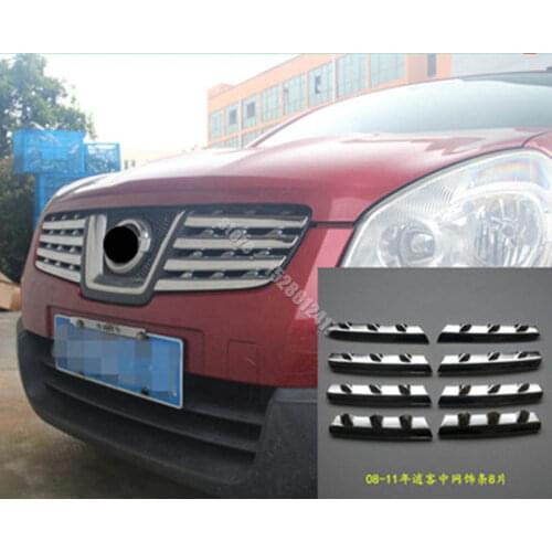 ABS Chrome Front Grille Trim Cover Front Center Grill Trims 8pcs Fit For Nissan Qashqai J10 2006 2007 2008 2009 Car styling