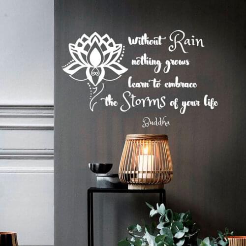 Buddha Quotes Wall Decal Without Rain nothing grows Embrace Storms Life Quote Wall Sticker Lotus Meditation Home Decor YJ10