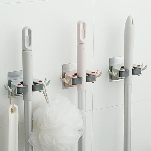 Household Goods Storage Mop Hook Bathroom Bathroom Magic Stickers Strong Sticky Hook Mop Clip Seamless Mop Rack