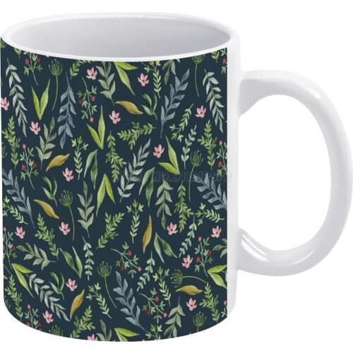 Floral Blue Pattern. Watercolor White Mug Ceramic Mug Creative Mug Floral Watercolor Hand Drawn Pattern Floral Pattern Flowers B